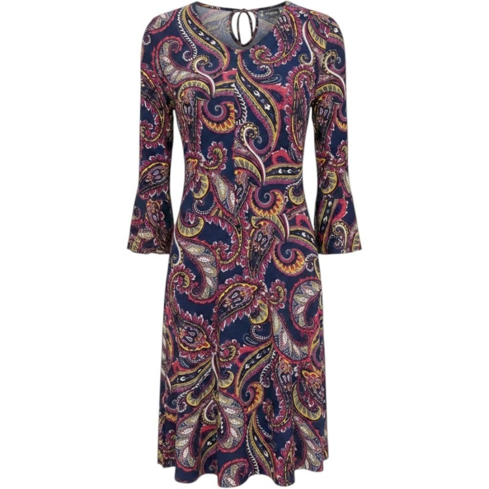 Banana Republic Navy Paisley Bell Sleeve Keyhole Back Fit Flare Dress 10